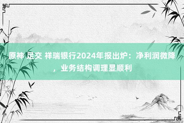 原神 足交 祥瑞银行2024年报出炉：净利润微降，业务结构调理显顺利